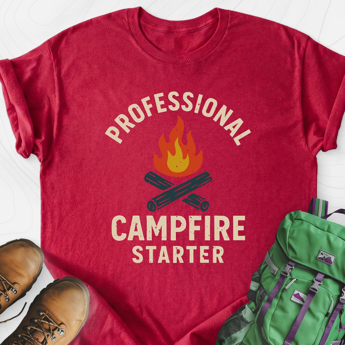 Campfire Pro Heather Red front print lightweight T-shirt