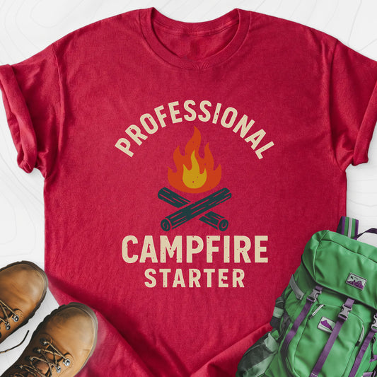 Campfire Pro Heather Red front print lightweight T-shirt