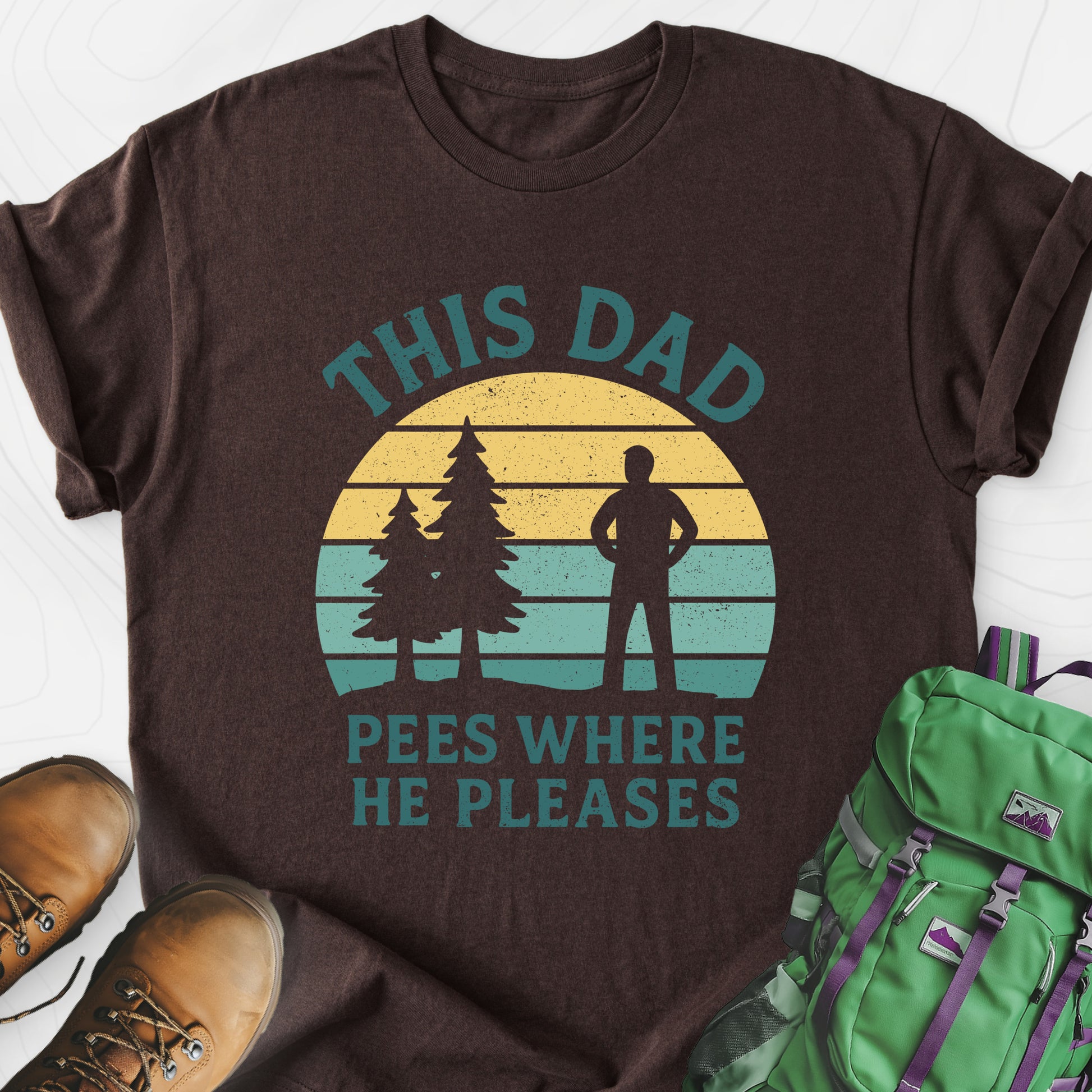 This Dad Pees Where He Pleases Dark Chocolate front print lightweight T-shirt