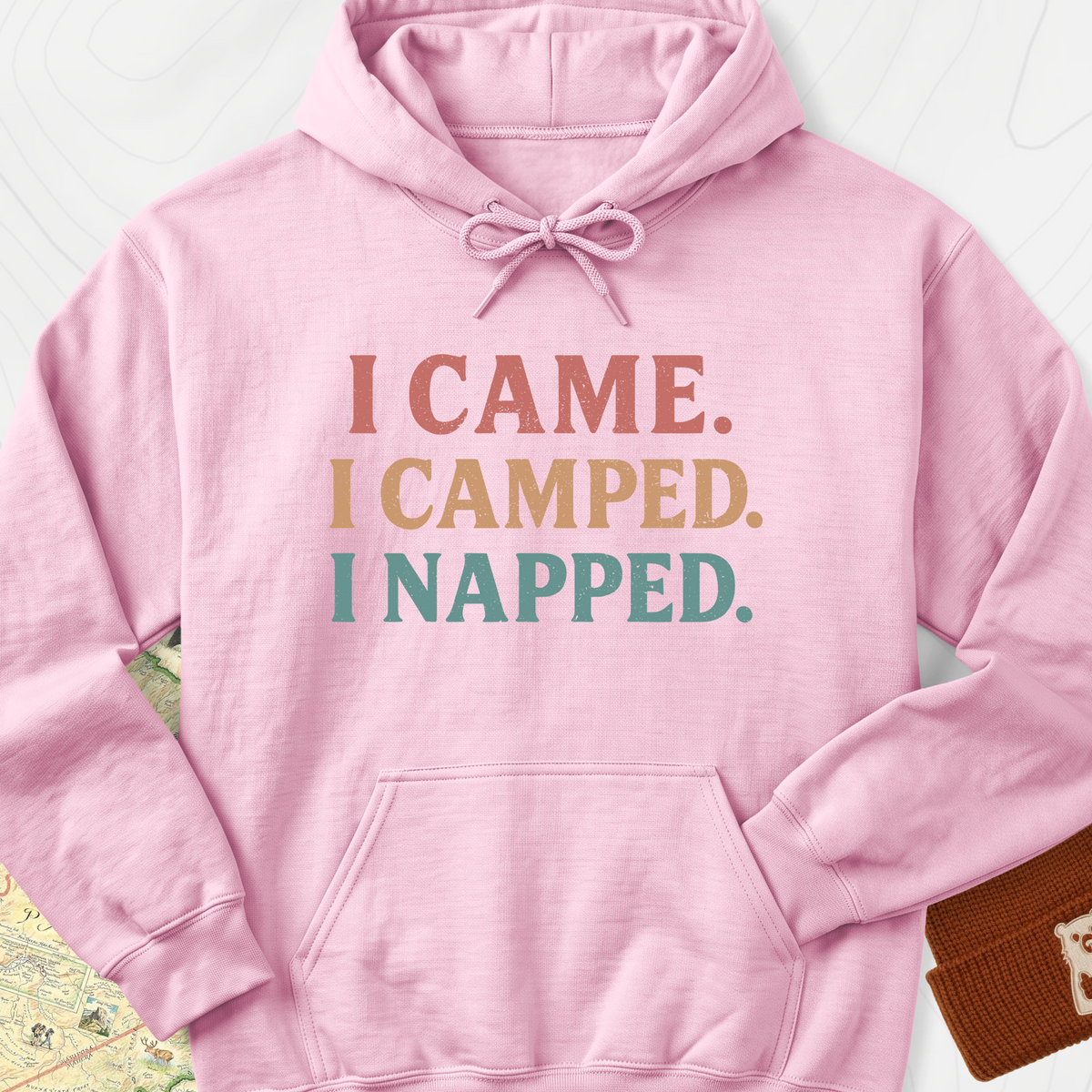 I Came, I Camped, I Napped Hoodie - Light Pink