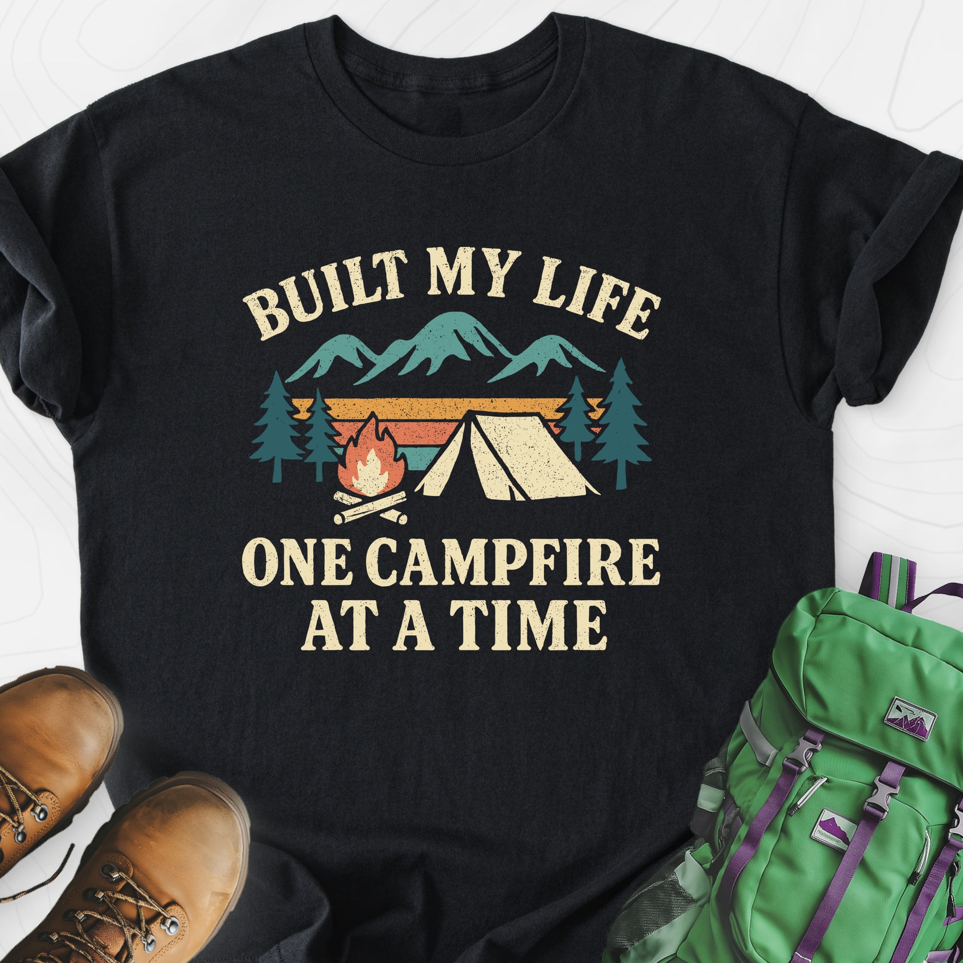 One Campfire at a Time Black front print lightweight T-shirt