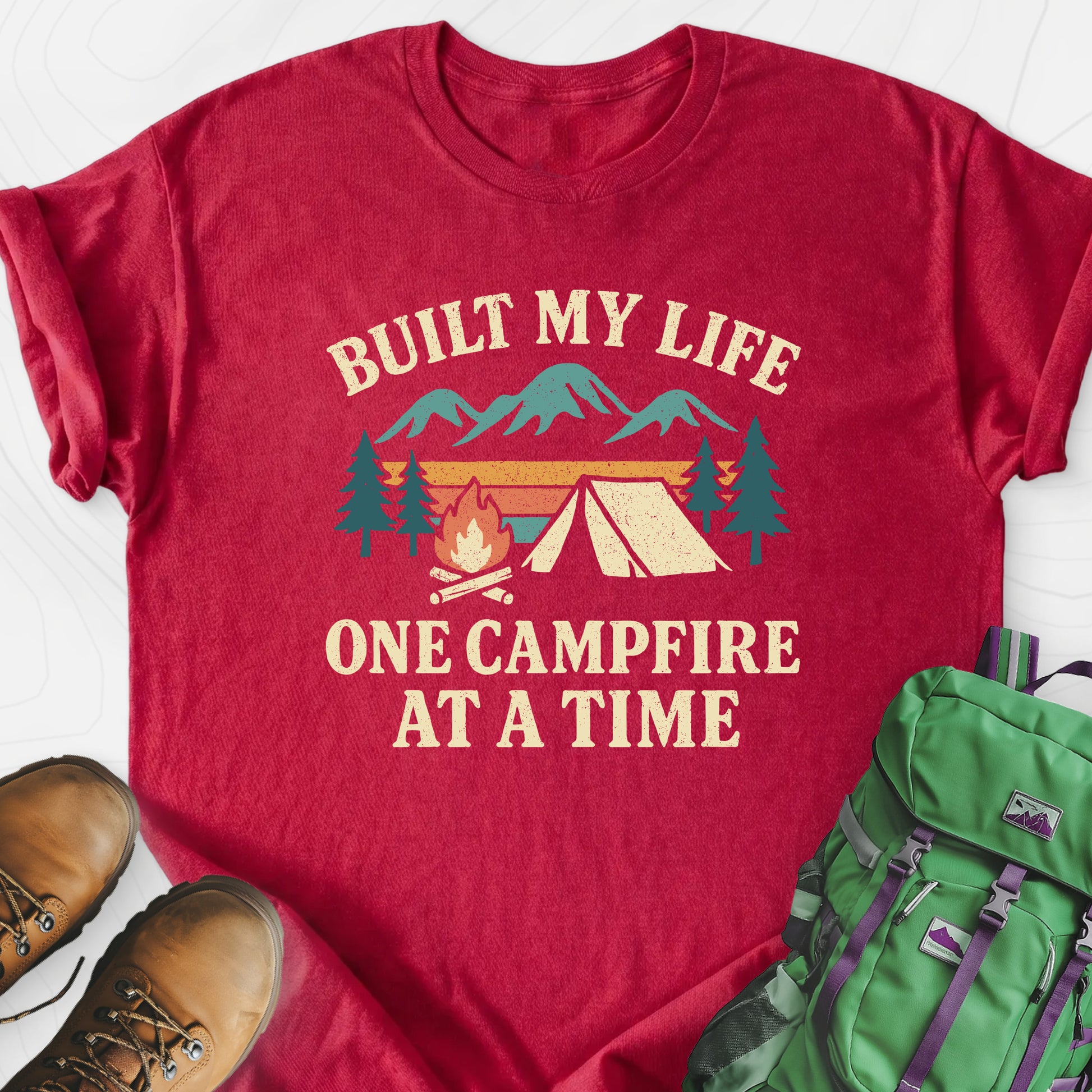 One Campfire at a Time Heather Red front print lightweight T-shirt