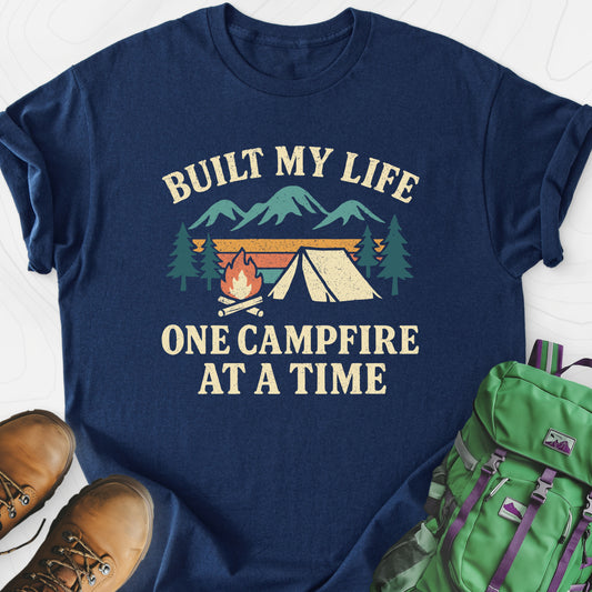 One Campfire at a Time Navy front print lightweight T-shirt