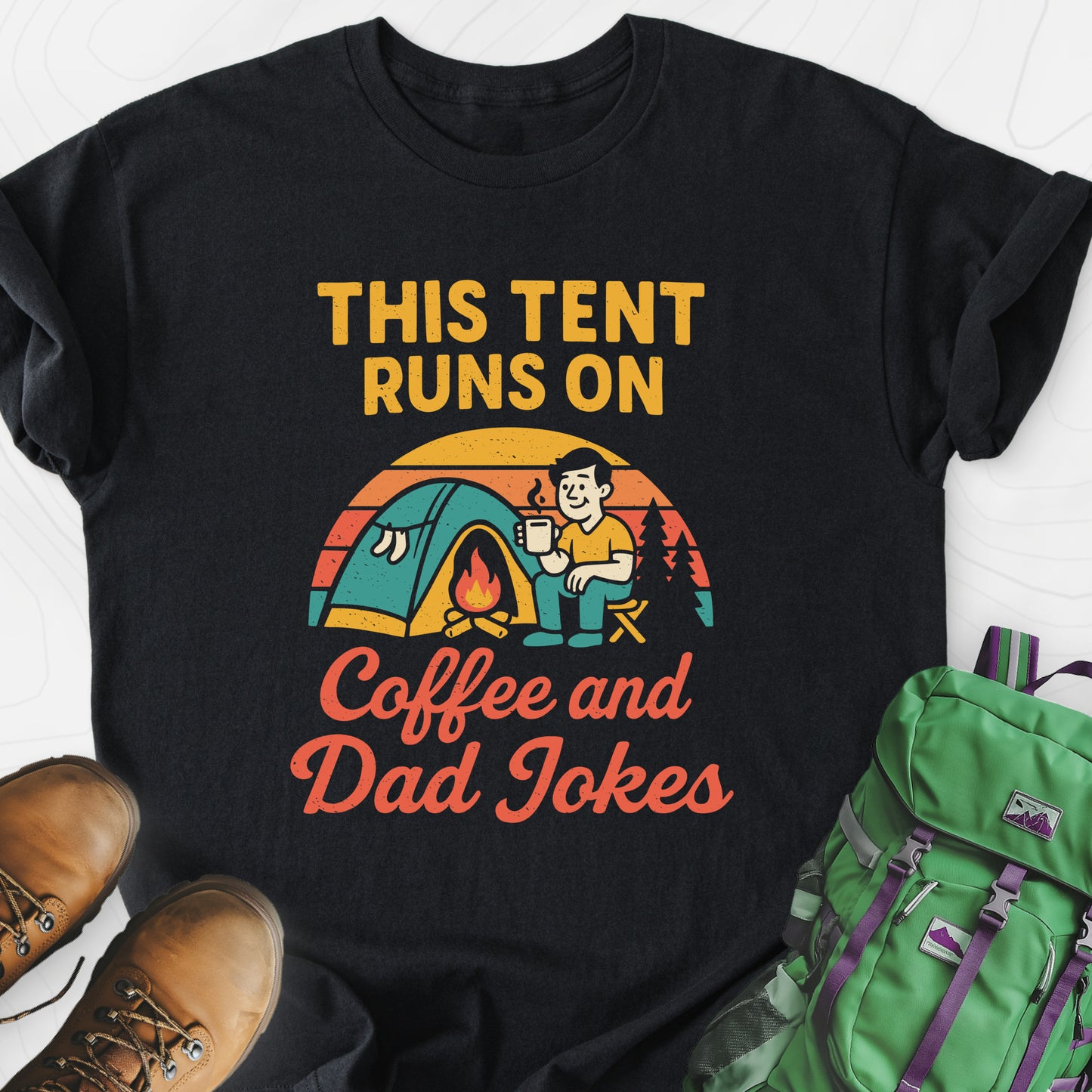 This Tent Runs on Dad Jokes Black front print lightweight T-shirt