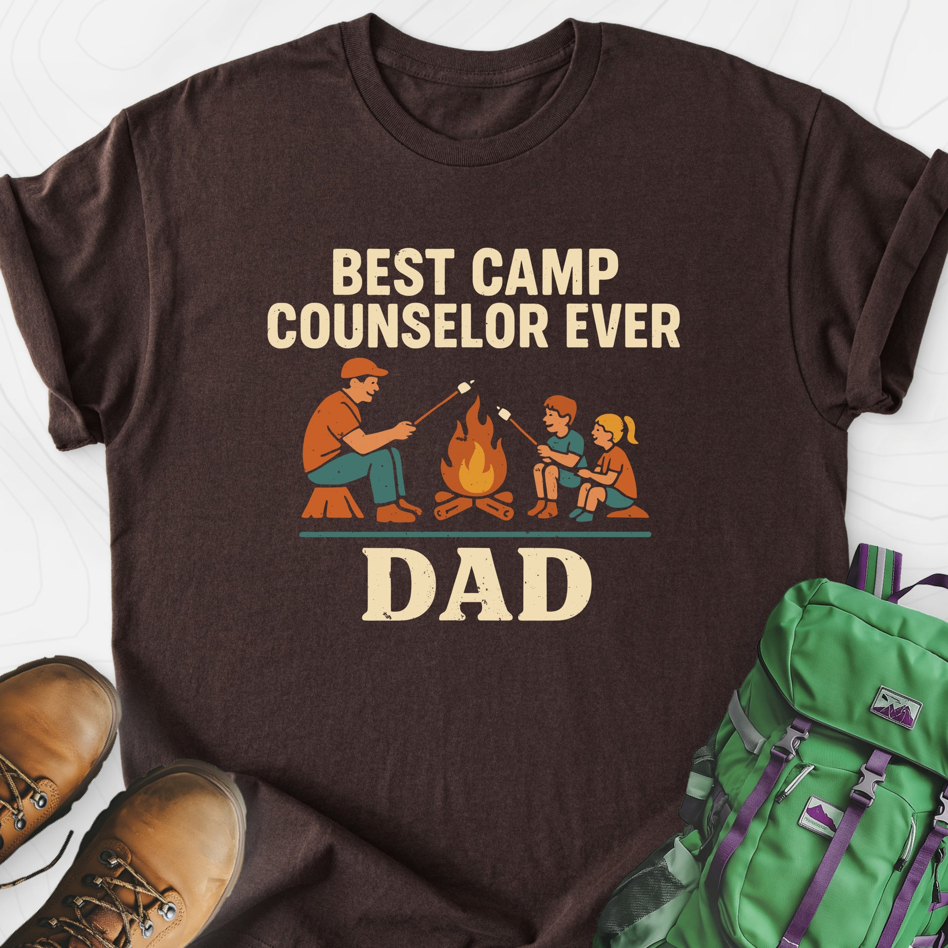 Camp Counselor Dad Dark Chocolate front print lightweight T-shirt