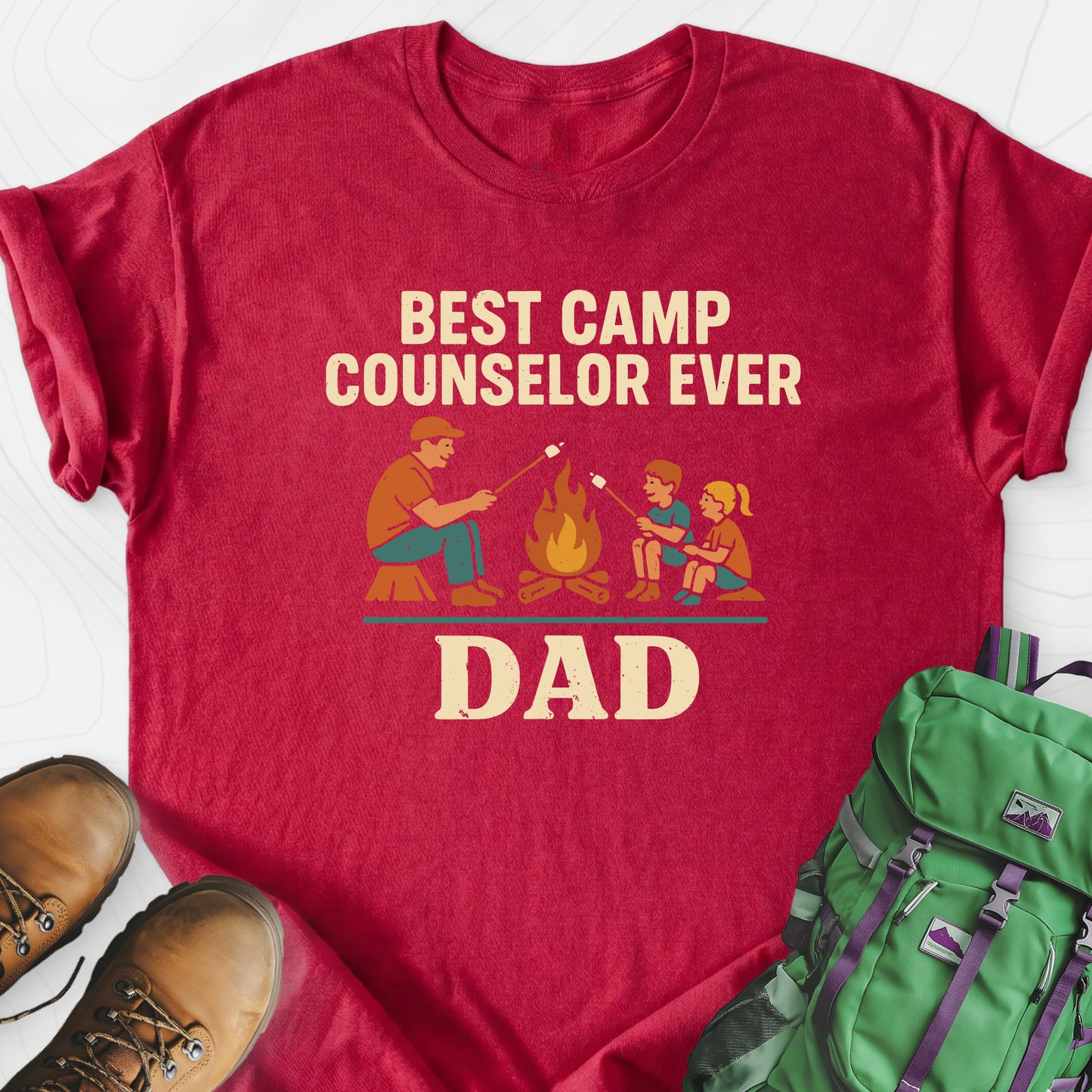 Camp Counselor Dad Heather Red front print lightweight T-shirt