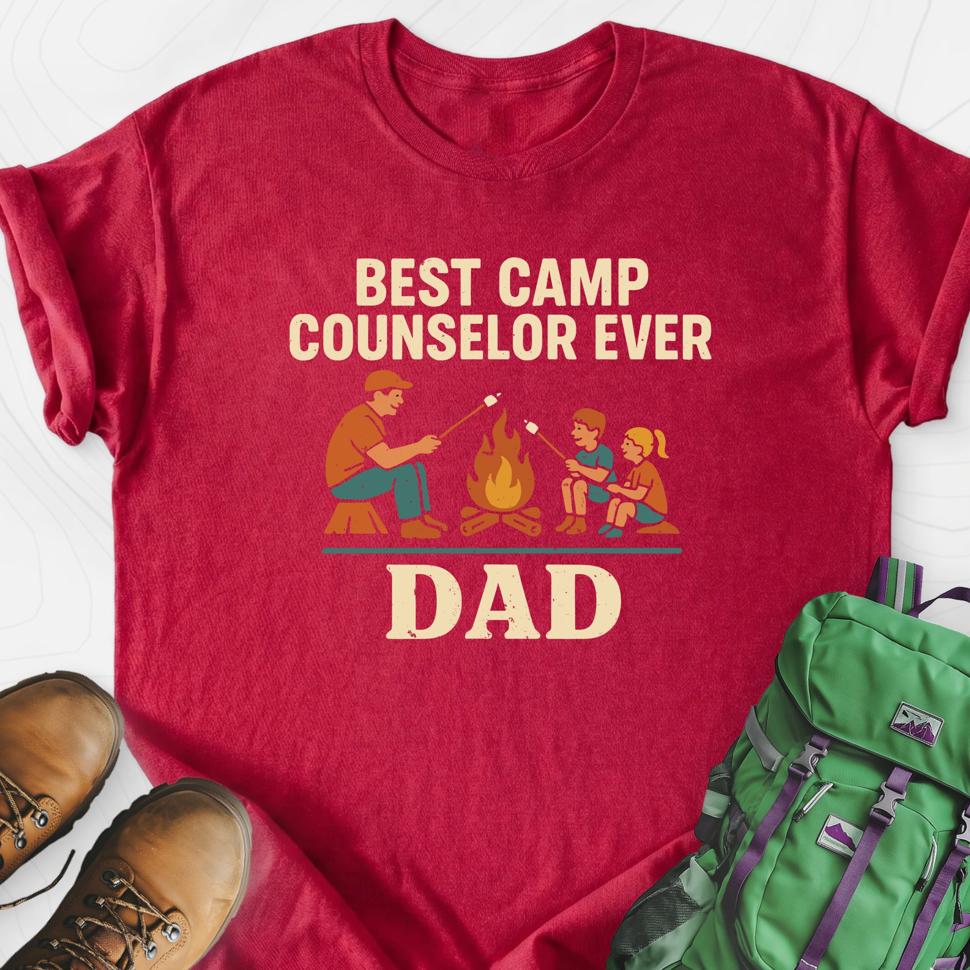 Camp Counselor Dad Heather Red front print lightweight T-shirt