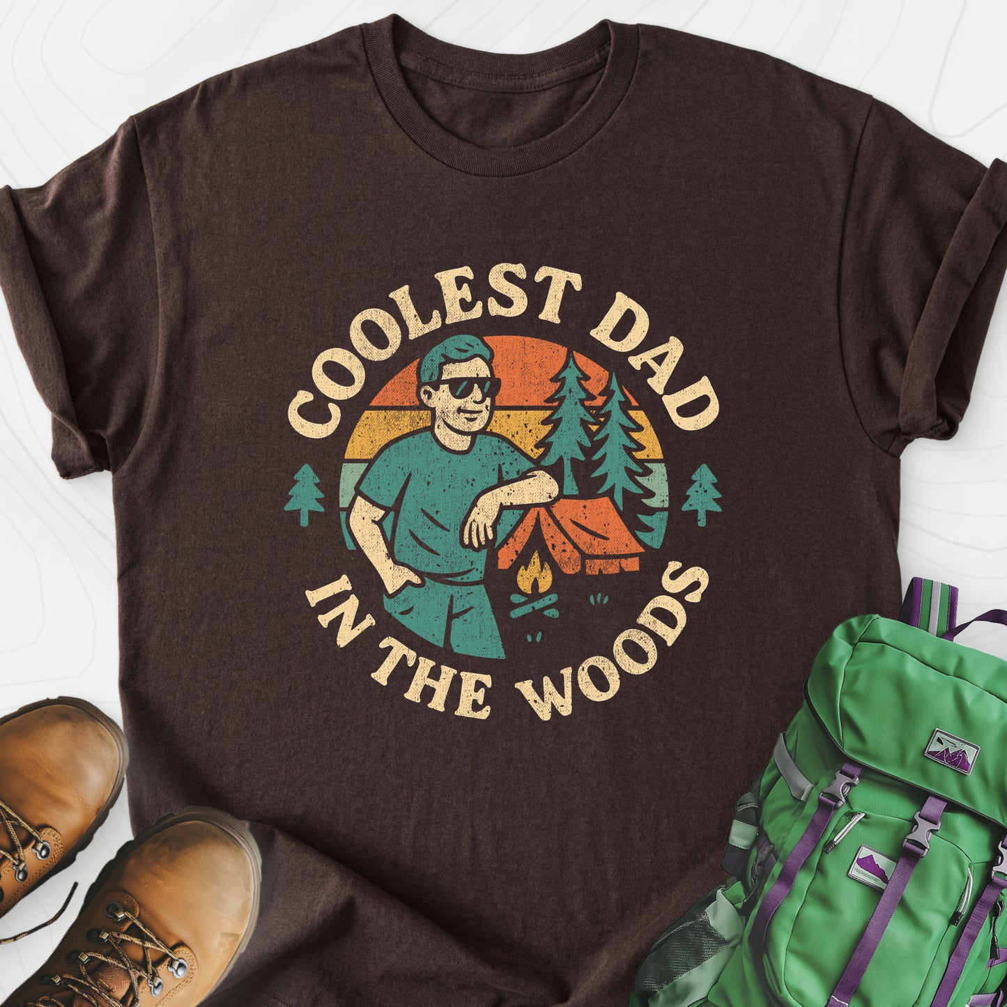 Coolest Dad in the Woods Dark Chocolate front print lightweight T-shirt