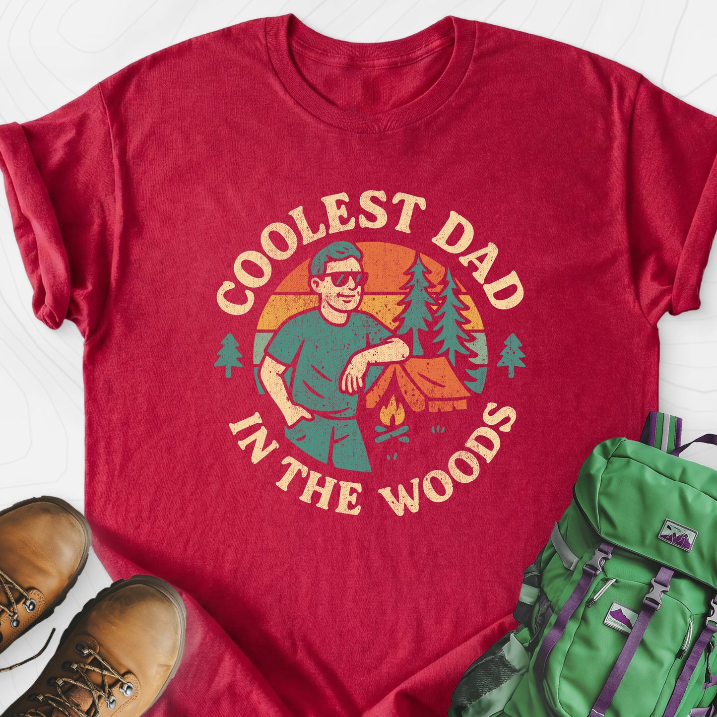 Coolest Dad in the Woods Heather Red front print lightweight T-shirt