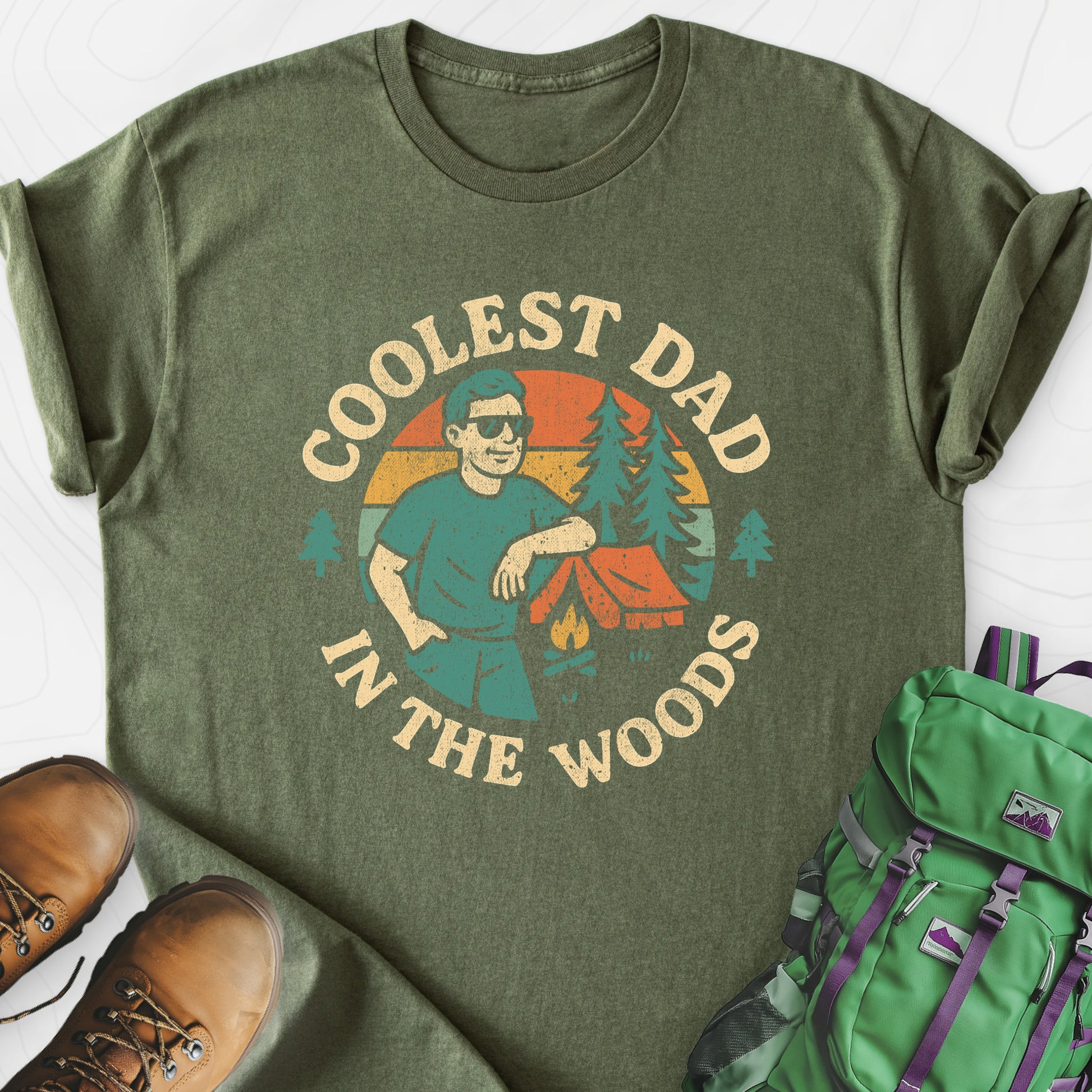 Coolest Dad in the Woods Military Green front print lightweight T-shirt