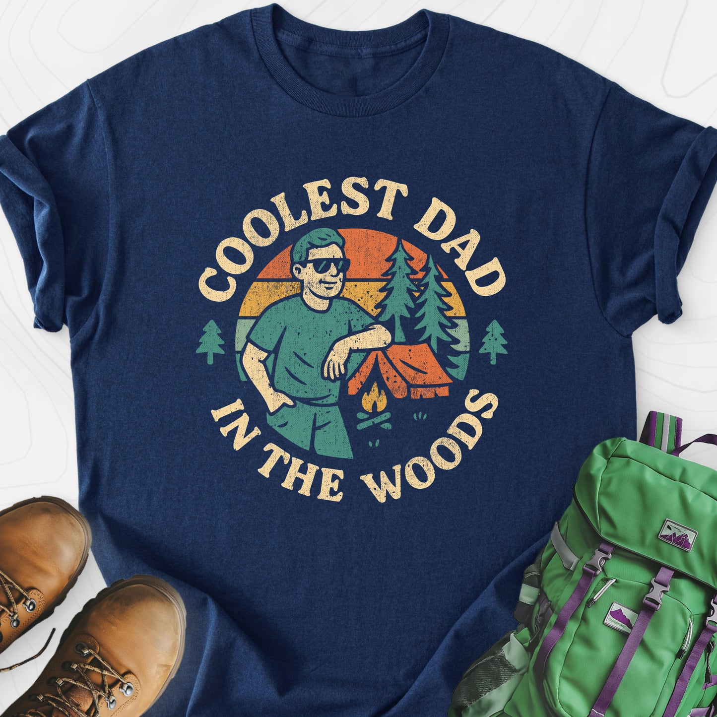 Coolest Dad in the Woods Navy front print lightweight T-shirt