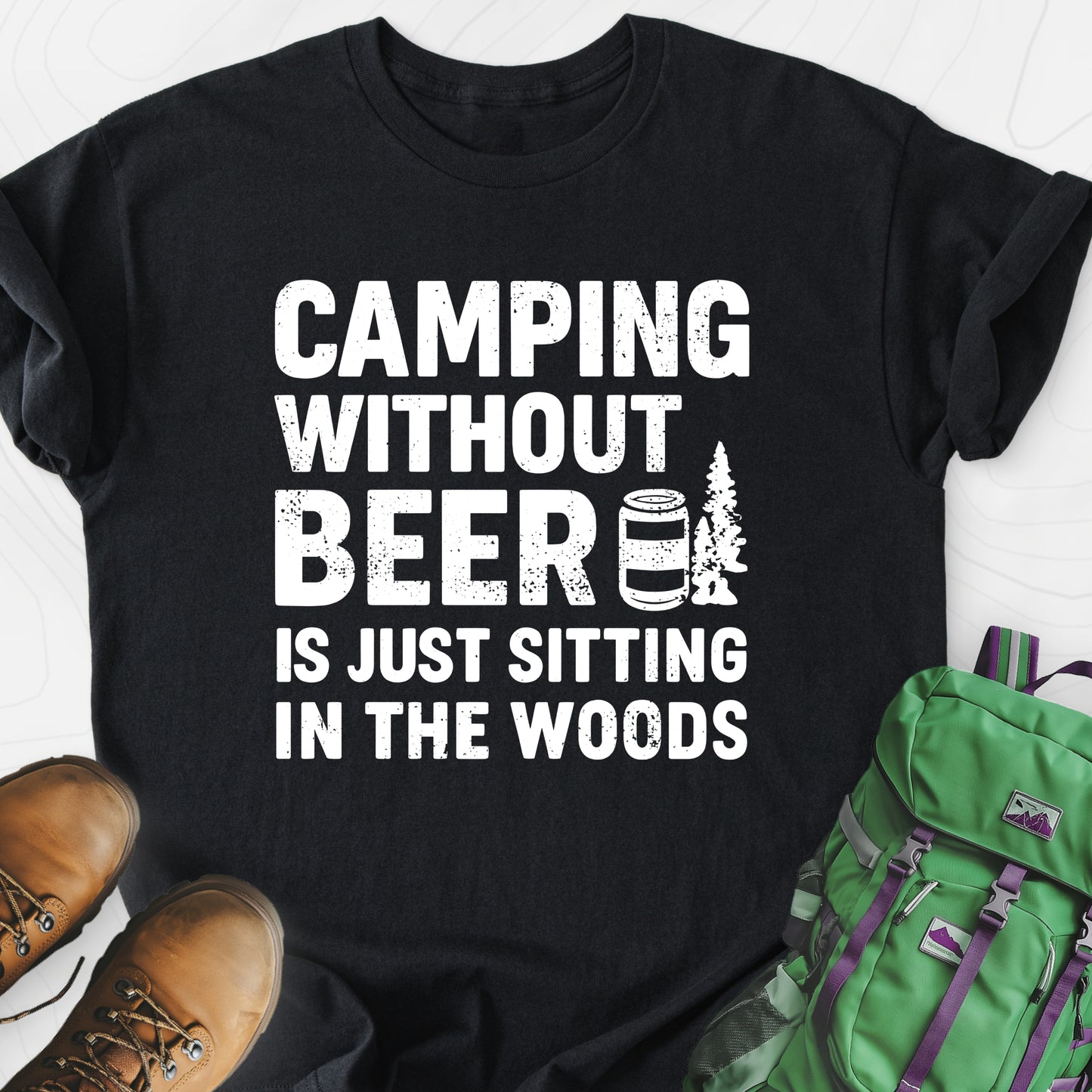 Camping Without Beer Black front print lightweight T-shirt