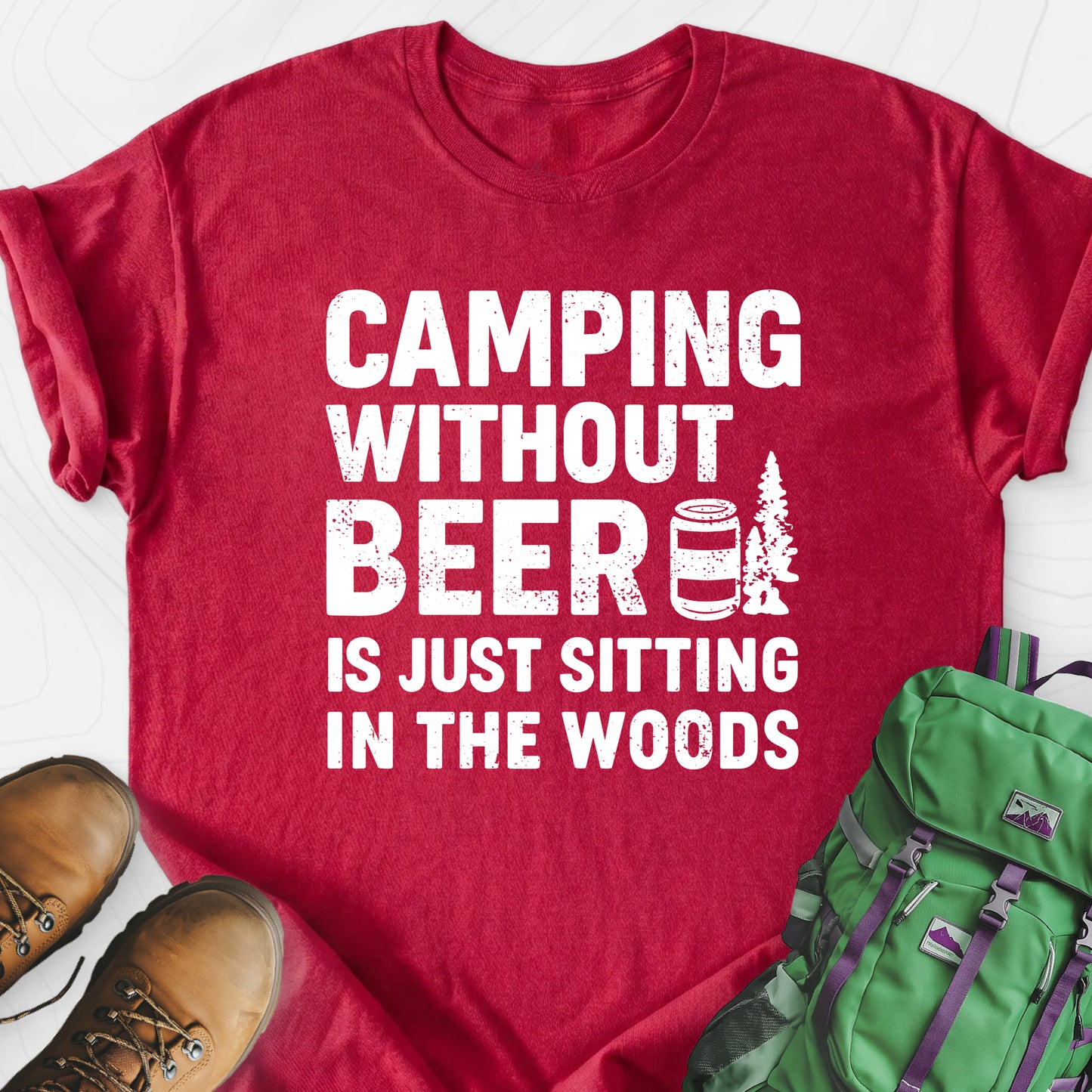 Camping Without Beer Heather Red front print lightweight T-shirt