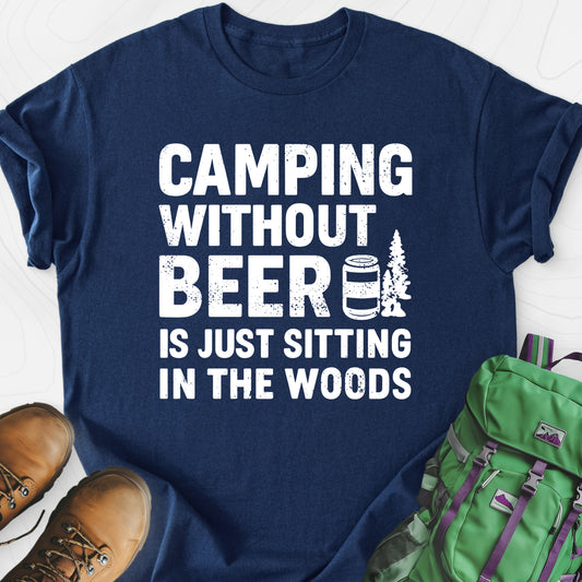 Camping Without Beer Navy front print lightweight T-shirt
