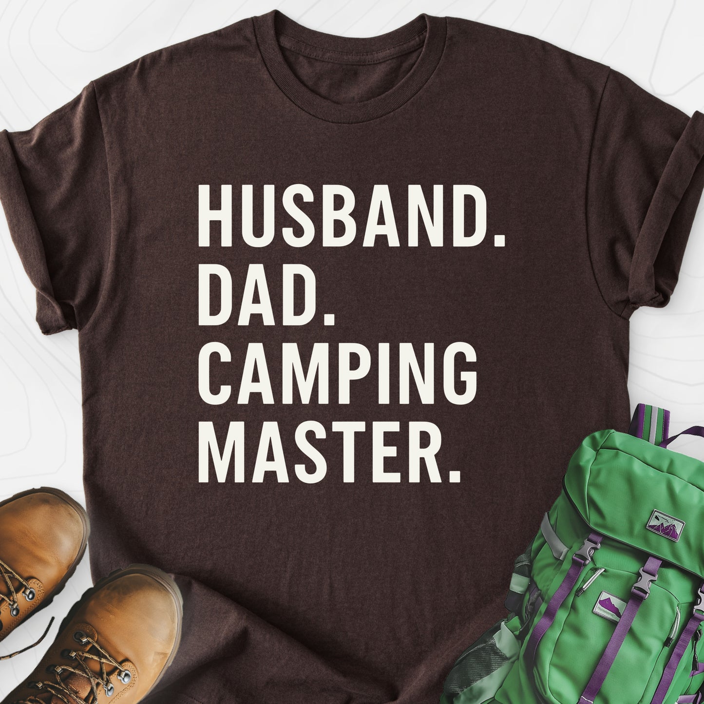 Camping Master Dark Chocolate front print lightweight T-shirt