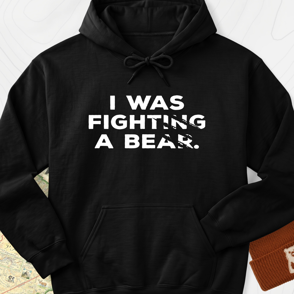 I Was Fighting a Bear Hoodie - Black