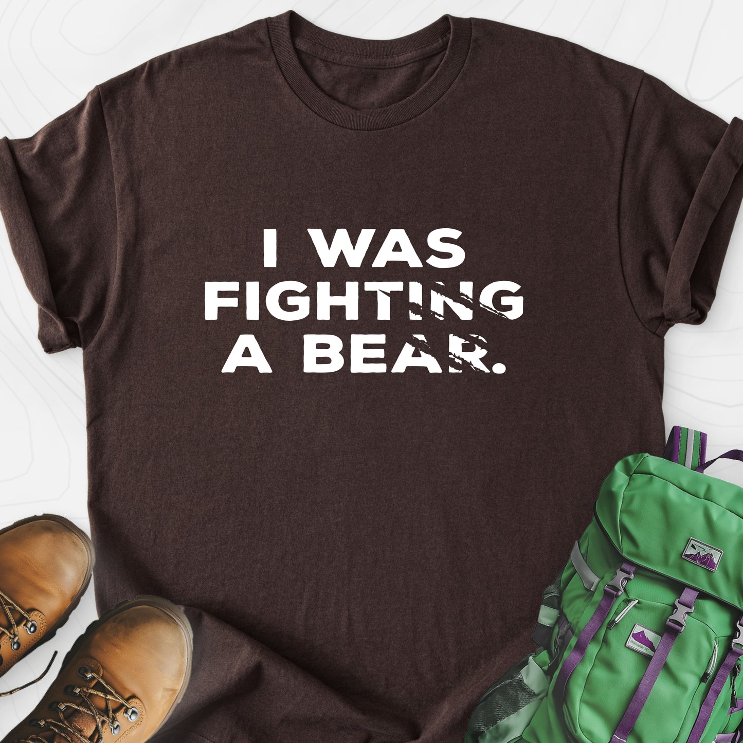 I Was Fighting a Bear Dark Chocolate front print lightweight T-shirt