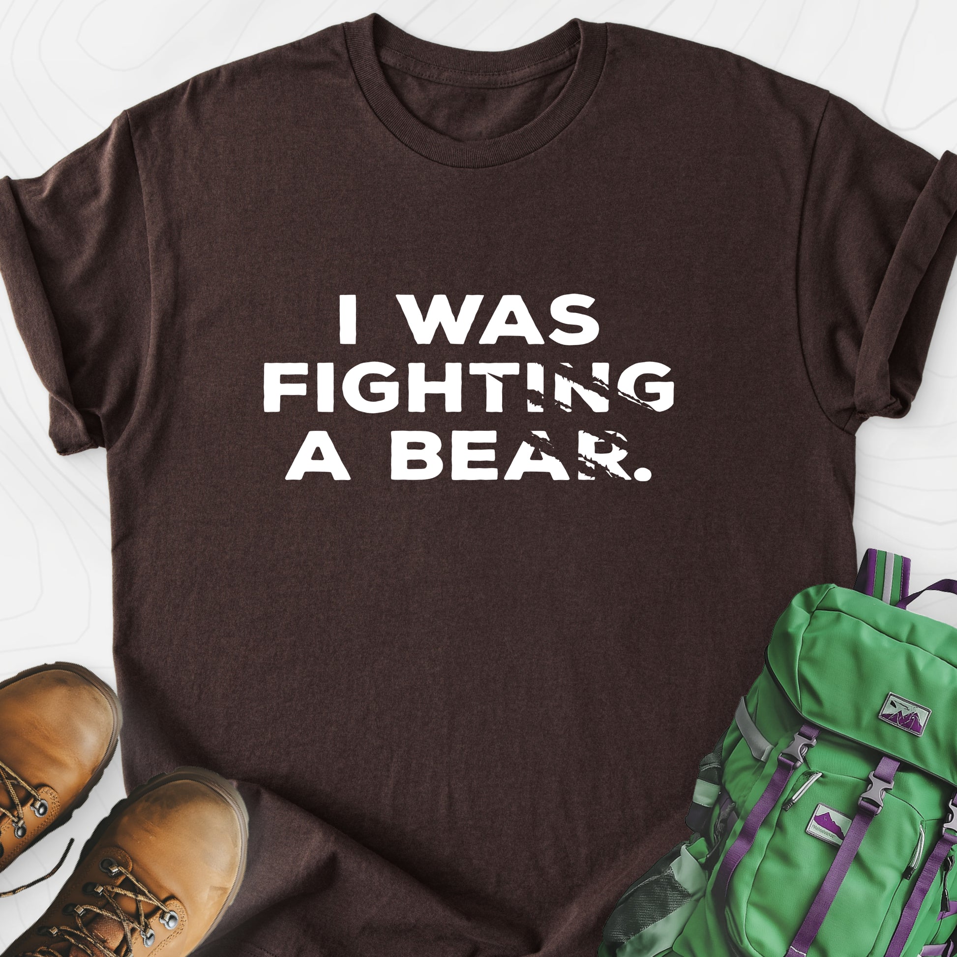 I Was Fighting a Bear Dark Chocolate front print lightweight T-shirt