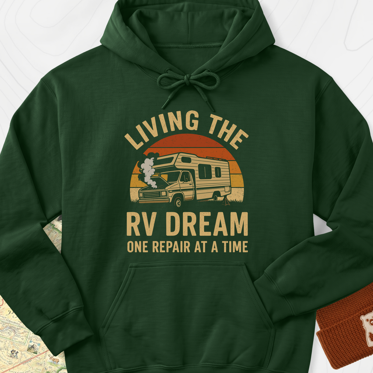 Living the RV Dream Hoodie - Forest Green