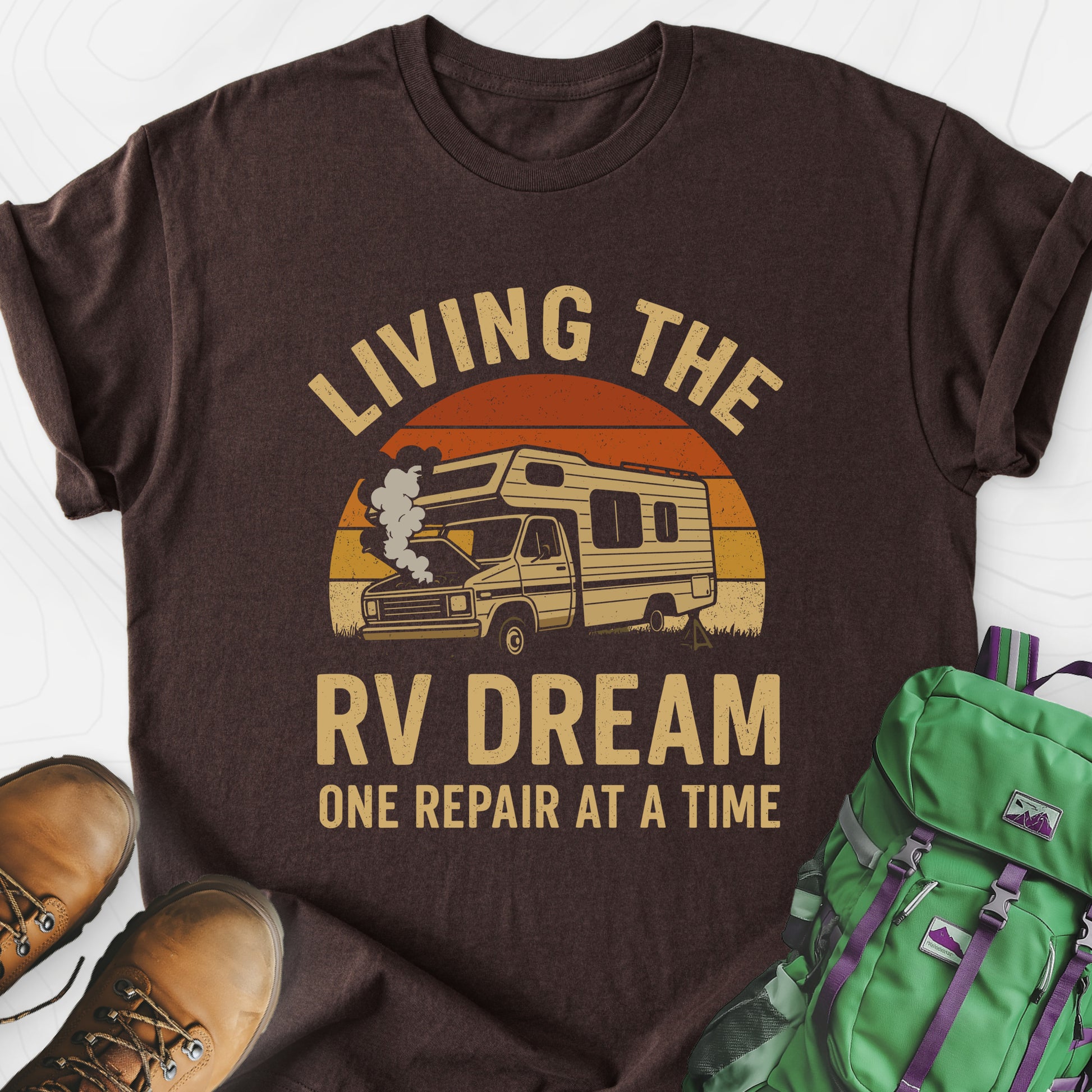 Living the RV Dream Dark Chocolate front print lightweight T-shirt