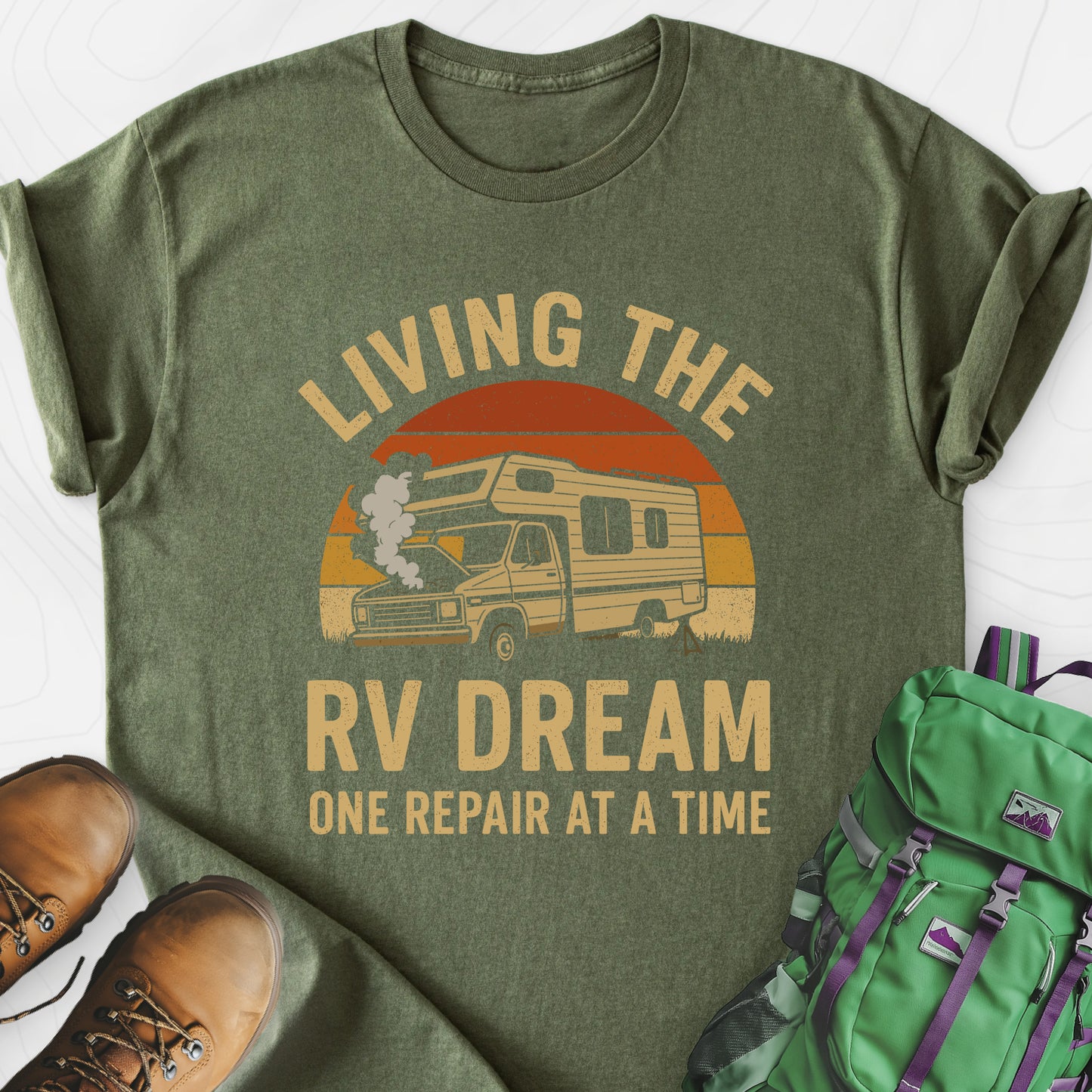 Living the RV Dream Military Green front print lightweight T-shirt