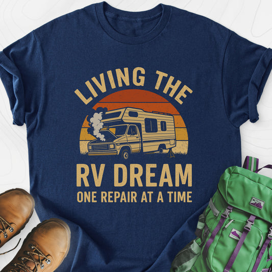 Living the RV Dream Navy front print lightweight T-shirt