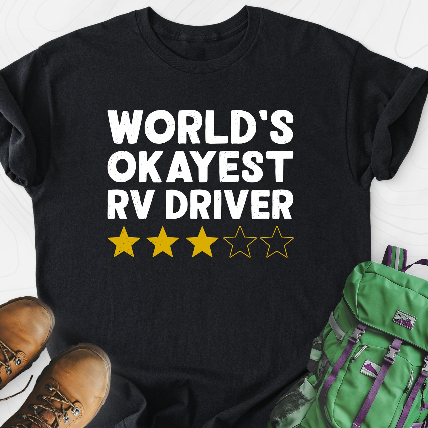 World’s Okayest RV Driver Black front print lightweight T-shirt
