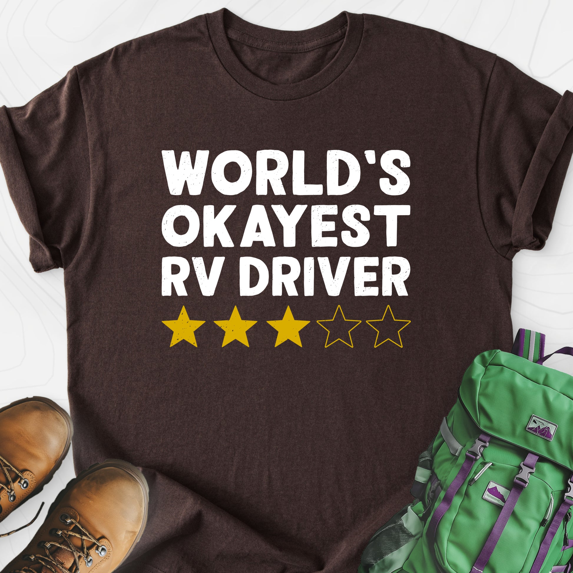 World’s Okayest RV Driver Dark Chocolate front print lightweight T-shirt