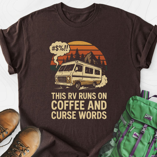 Fueled by Coffee & Curse Words Dark Chocolate front print lightweight T-shirt