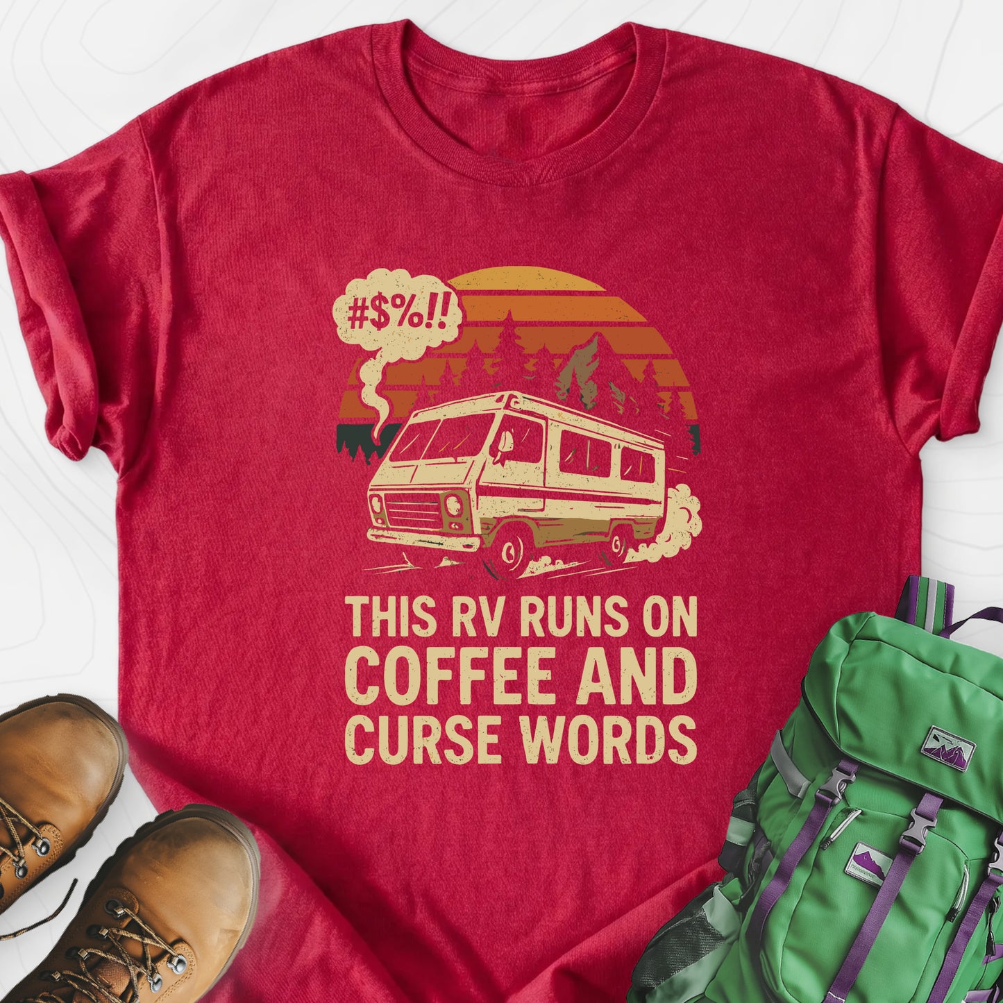 Fueled by Coffee & Curse Words Heather Red front print lightweight T-shirt