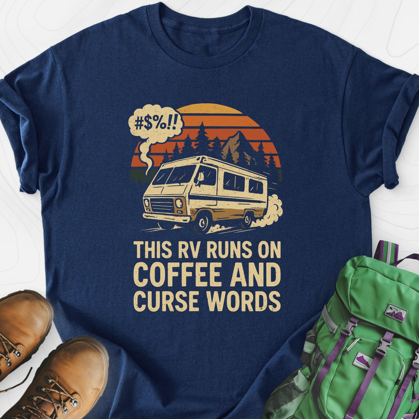 Fueled by Coffee & Curse Words Navy front print lightweight T-shirt