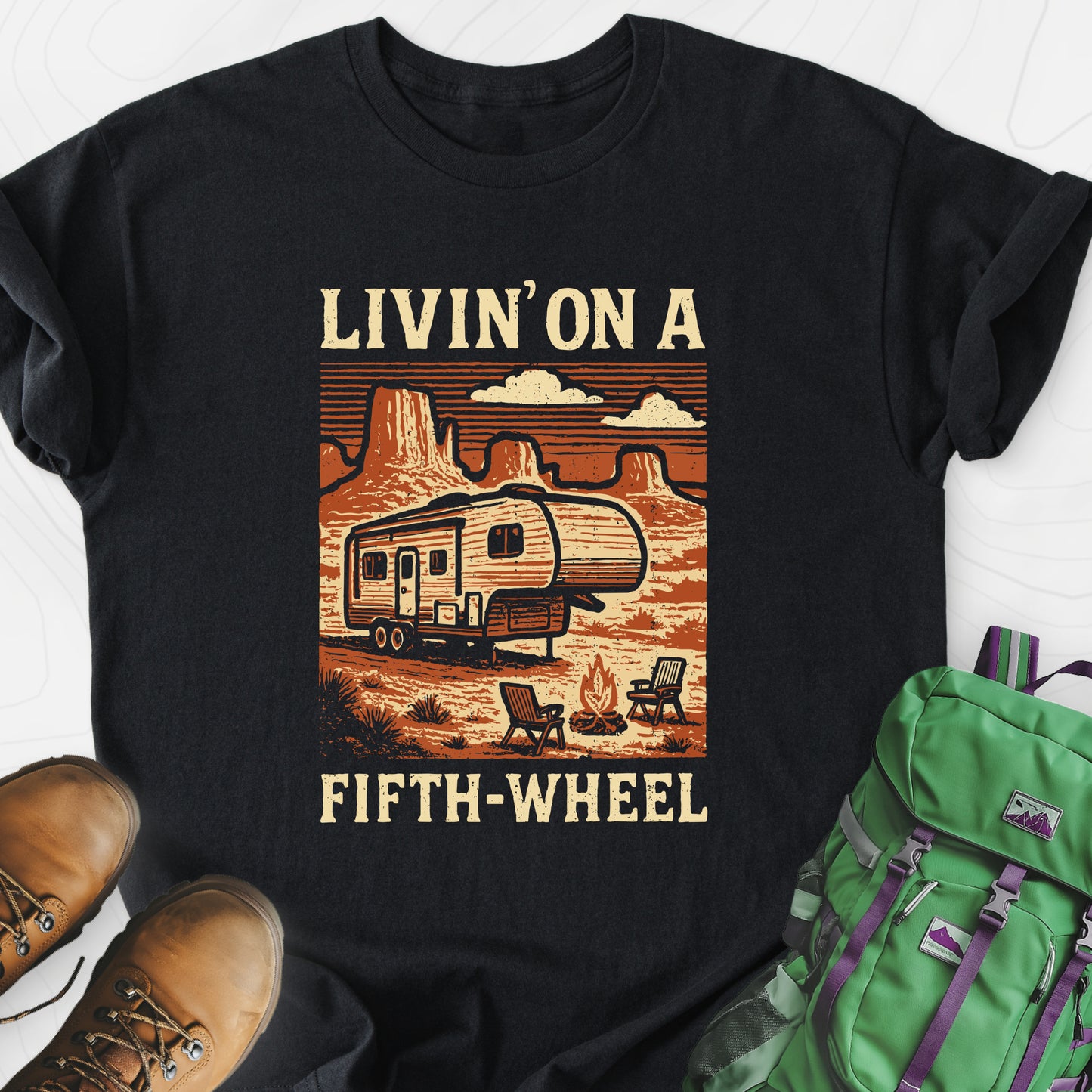 Livin’ on a Fifth-Wheel Black front print lightweight T-shirt