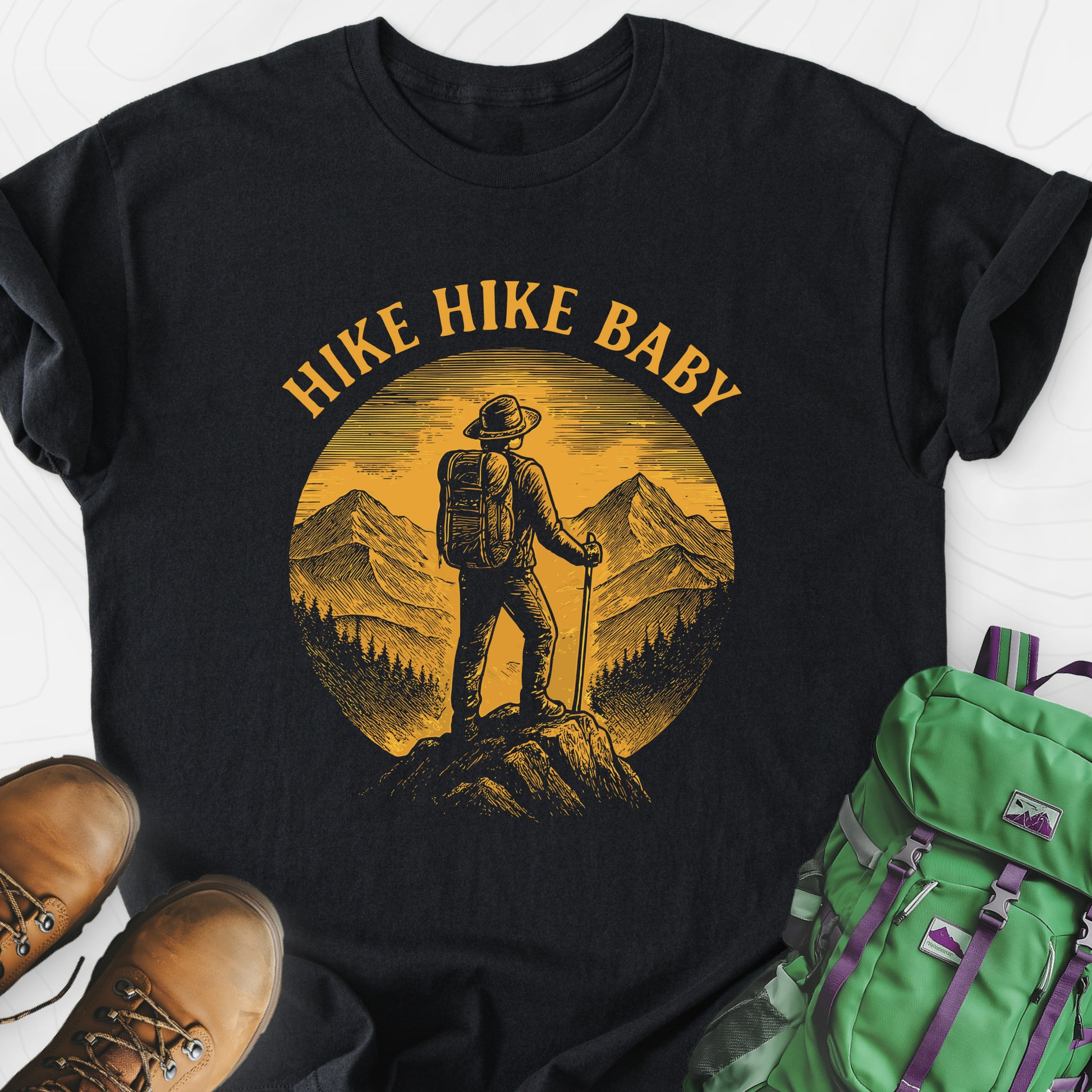 Hike Hike Baby Black front print lightweight T-shirt