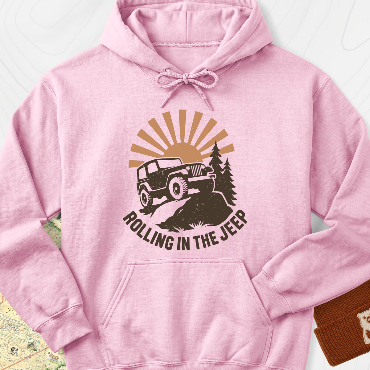 Rolling in the Jeep Hoodie - Light Pink