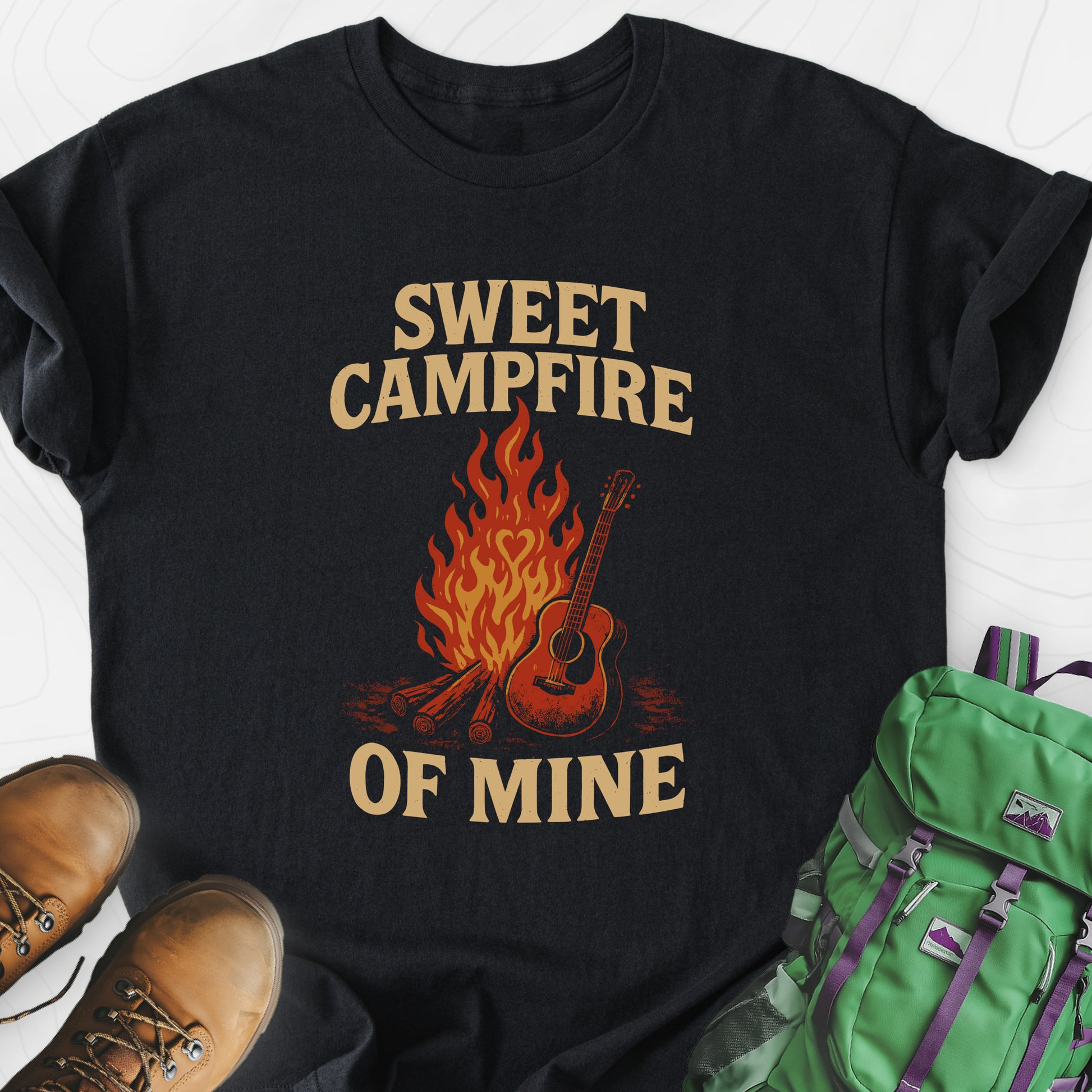 Sweet Campfire of Mine Black front print lightweight T-shirt