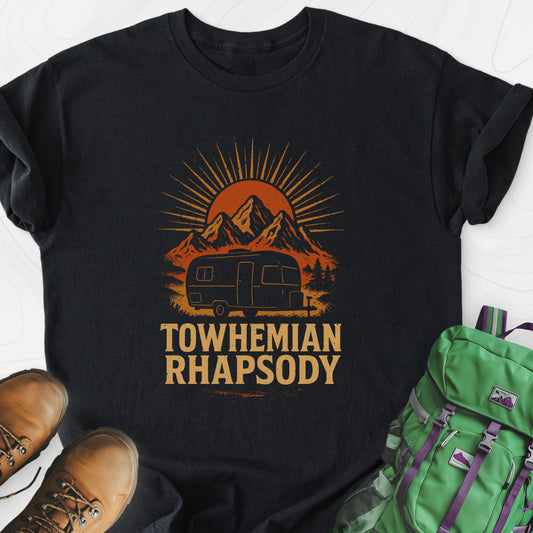 Towhemian Rhapsody Black front print lightweight T-shirt