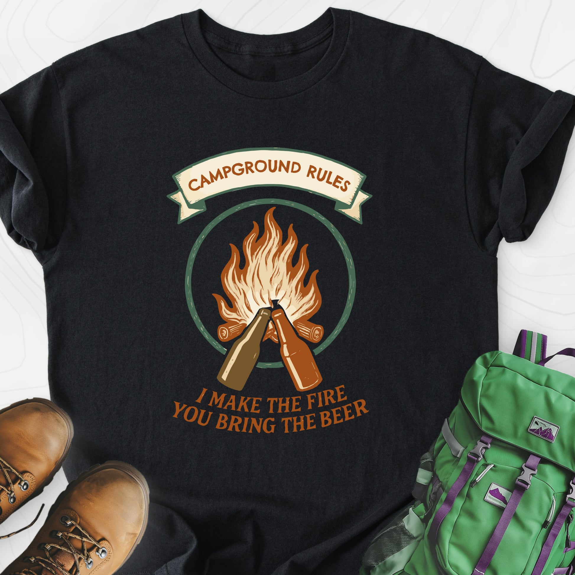 Campground Rules Black front print lightweight T-shirt