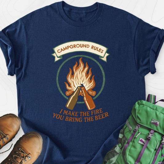 Campground Rules Navy front print lightweight T-shirt