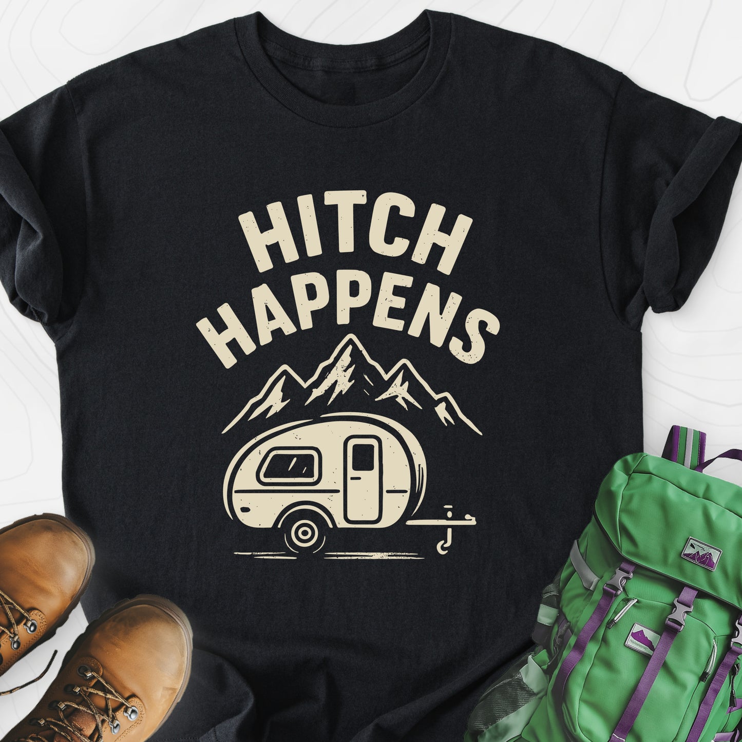 Hitch Happens Black front print lightweight T-shirt