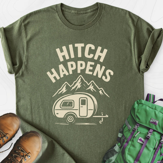 Hitch Happens Military Green front print lightweight T-shirt