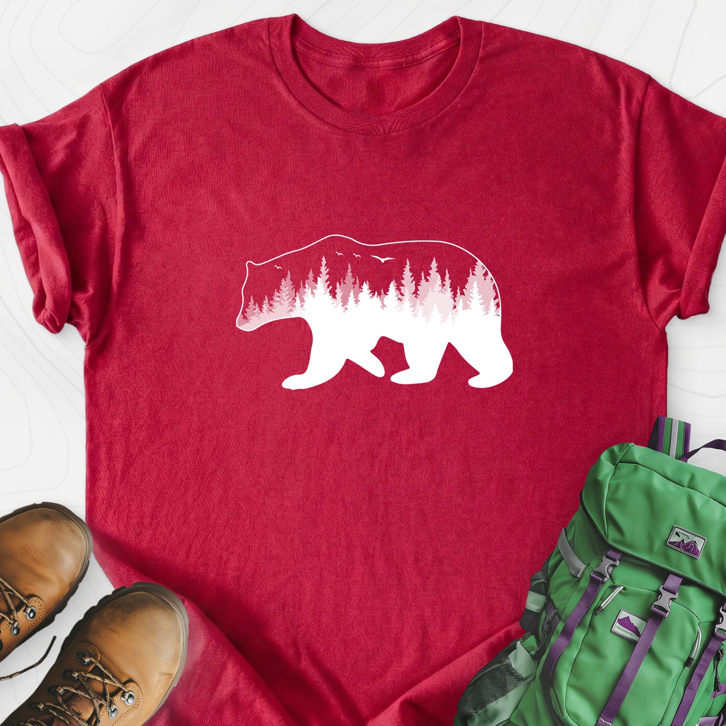 Bear Heather Red front print lightweight T-shirt