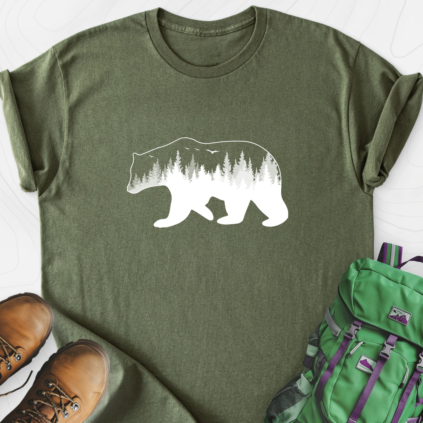 Bear Military Green front print lightweight T-shirt