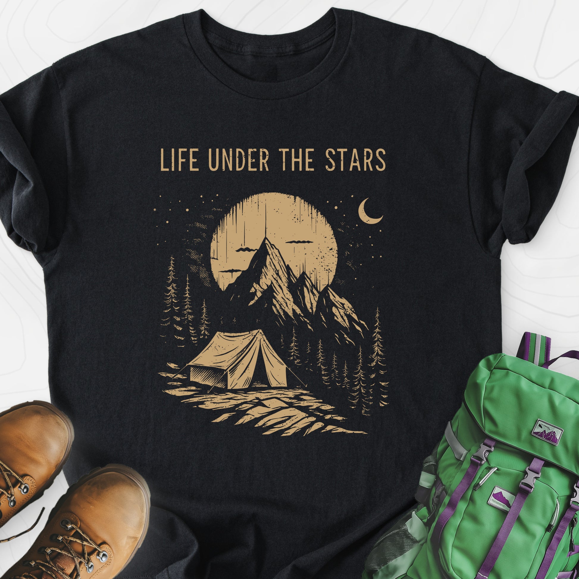 Life Under the Stars Black front print lightweight T-shirt