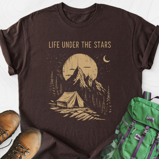 Life Under the Stars Dark Chocolate front print lightweight T-shirt