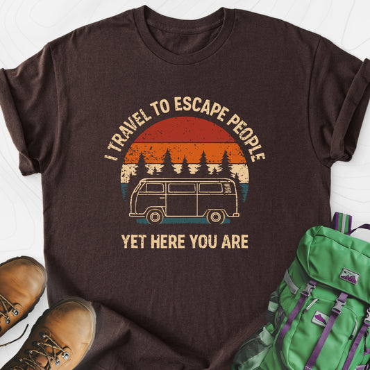 Escape People Dark Chocolate front print lightweight T-shirt