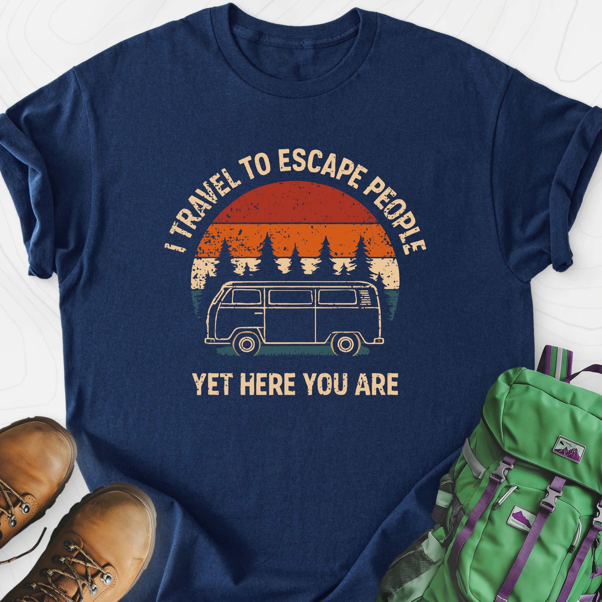 Escape People Navy front print lightweight T-shirt