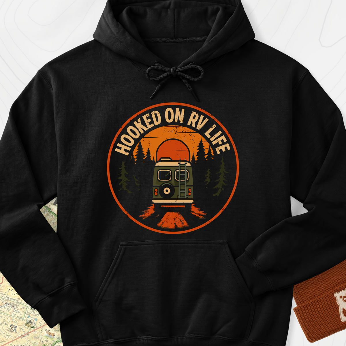 Hooked on RV Life Hoodie - Black