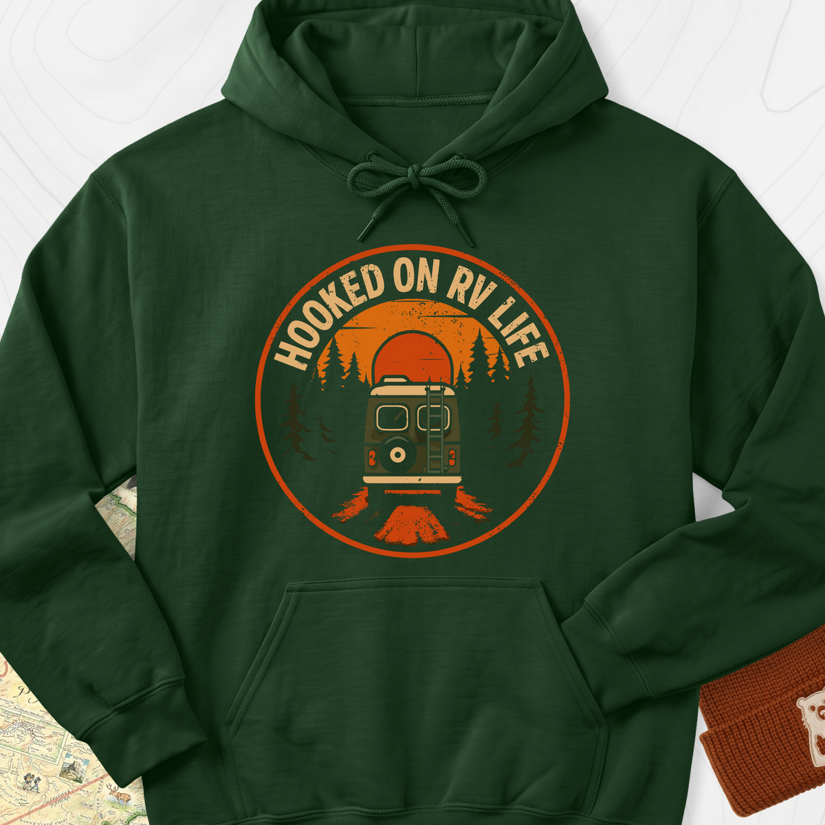 Hooked on RV Life Hoodie - Forest Green
