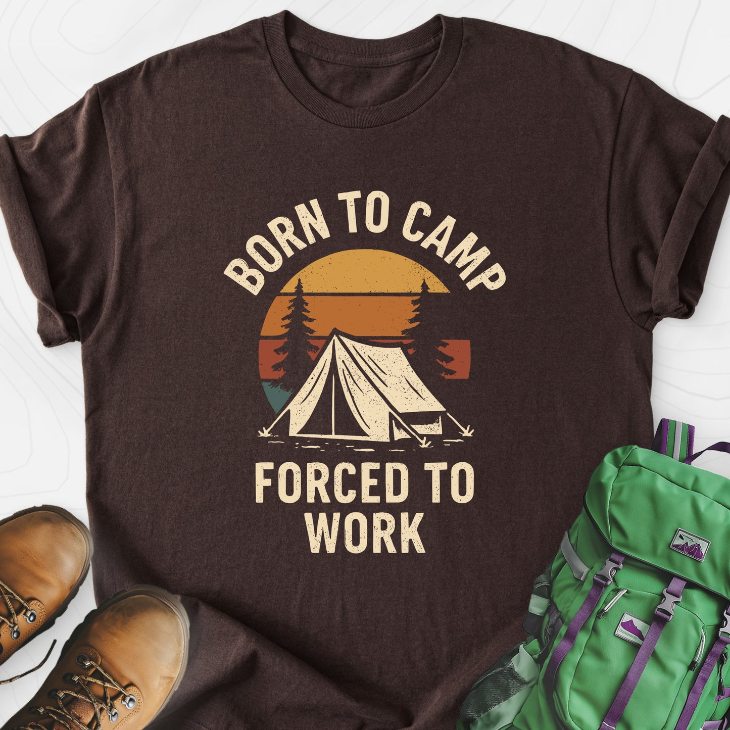 Born to Camp Dark Chocolate front print lightweight T-shirt