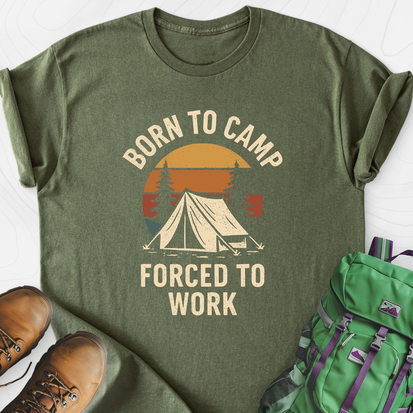 Born to Camp Military Green front print lightweight T-shirt